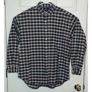 Ralph Lauren Big Shirt Mens Large Plaid Button Down Green Navy 100% Cotton L